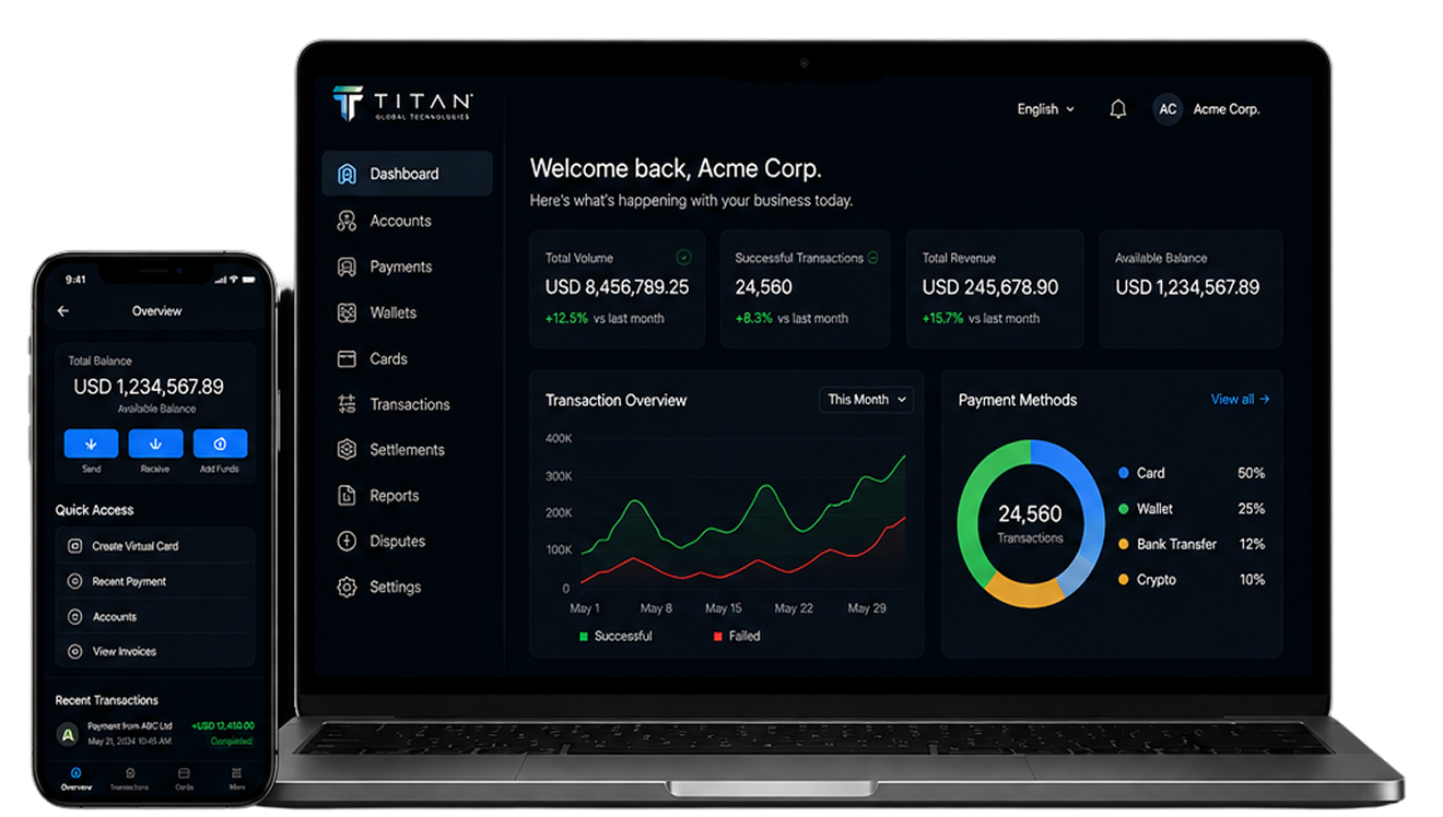 Titan merchant portal on laptop and mobile