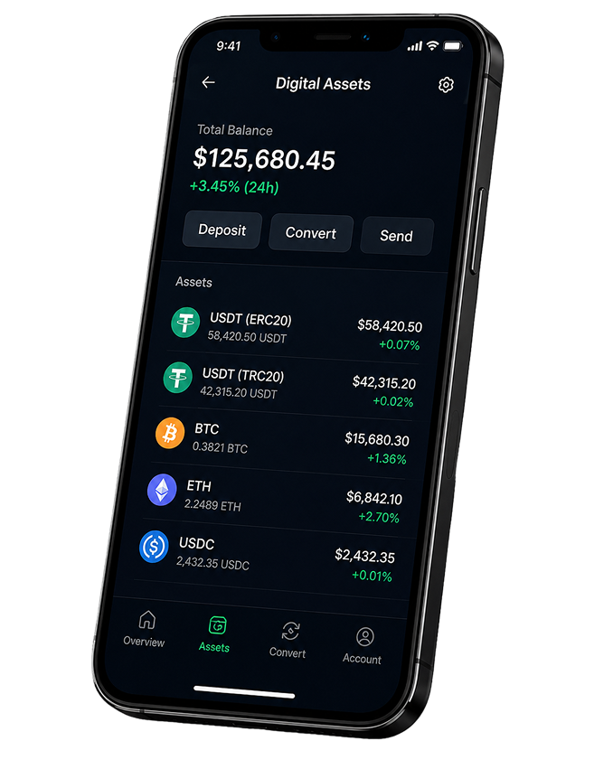 Titan digital assets app with crypto assets